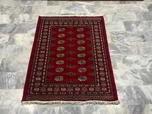 Original Hand Knotted Pakistan Bokhara Area Rug Red 126 x 189cm 4'2"x6'2" - Picture 1 of 3