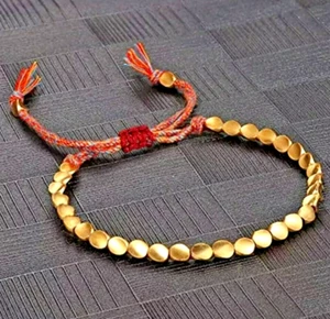 Tibetan Copper Bracelet Beaded Luck Wealth Friendship Handwoven Gift Jewelry - Picture 1 of 9
