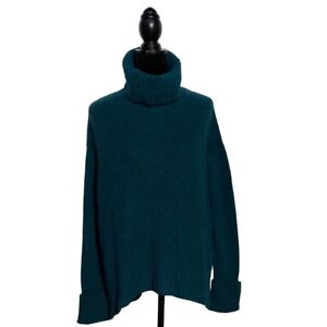 Moth S Anthropologie Sweater Oversize Dark Teal Green Wool Bl High Low Hem Cute