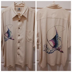 Vtg Kahala Hawaiian Camp Shirt 100% Silk Fishing Print Marlin Swordfish XL Rare - Picture 1 of 13
