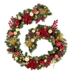 WBHome Vorbeleuchtet 9 Fuß/108 Zoll Weihnachtsgirlande Klassisch Rot & Gold Thema mit - Bild 1 von 8