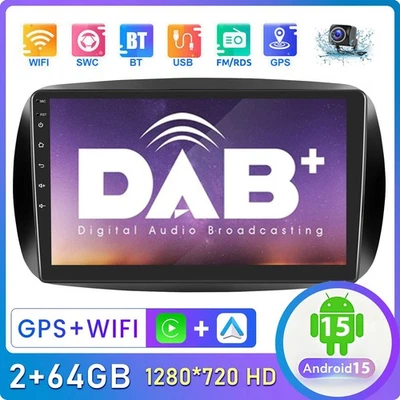 Für Smart Fortwo 453 2014-2019 Android 15 2+64G DAB+ Autoradio GPS Navi RDS WiFi - Bild 1 von 4