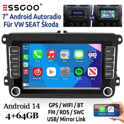 4+64G Android 14 Autoradio GPS Carplay GPS BT RDS Per VW Golf 5 6 Polo 6R Tiguan - Immagine 1 di 4