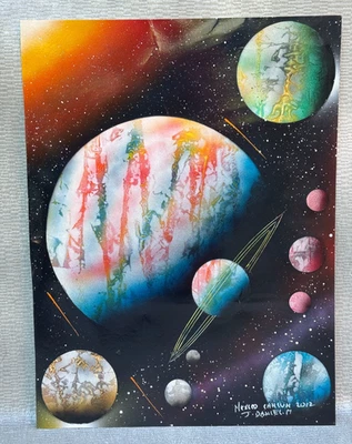J. DANIEL M. SIGNED OUTER SPACE PLANET PAINTING GALAXY PLANETS SCIENCE FICTION - Image 1 of 4