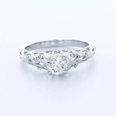 Anillo de compromiso de piedra lateral platino macizo 1,03 quilates diamante redondo cultivado en laboratorio H VS1 Foto 1 de 4