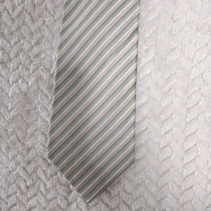 Croft and Barrow Necktie Tie Olive Green Moss Blue Striped Modern 100% Silk - Picture 1 of 8