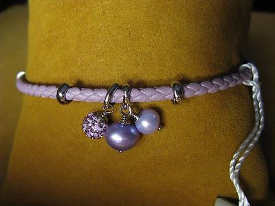 PULSERA HONORA PERLA CUERO CRISTAL CORAZÓN LAVANDA ENCANTO Regalo Navidad Foto 1 de 3