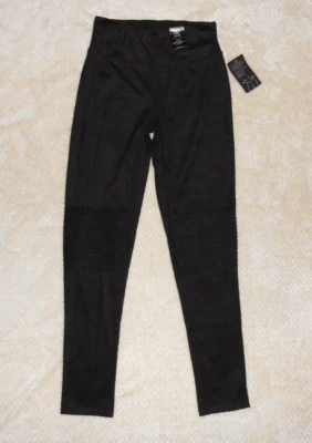 INC International Concepts Soft Faux Suede Pintuck Moto Leggings Black M - Image 1 of 4