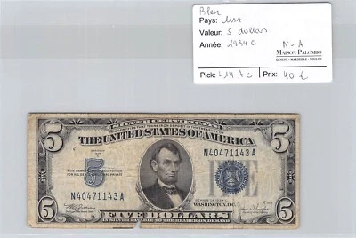 Ticket USA - 5 Dollars - Blue - 1934C - PICK414Ac - N° N40471143A - Image 1 of 2