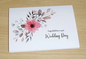 Wedding day card - pink floral with neutral tones - congratulations card - Picture 1 of 2