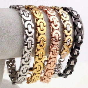 Brazalete de cadena bizantina plateado oro negro acero inoxidable 6/8/11 mm para hombre mujer - Imagen 1 de 8