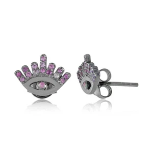 Pendientes Joyería Plata de Ley 925 Rosa/Azul Zafiro Piedras Preciosas Evil Eye - Imagen 1 de 12