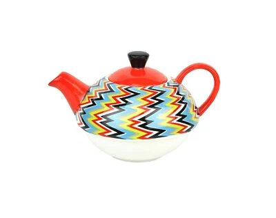 Tea for one Set Retro Zick-Zack Dekor Jameson&Tailor Teekanne Tee Tasse Keramik - Bild 1 von 3