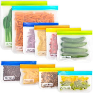 Reusable Food Storage Bags - 10 Pack Freezer Bags, Reusable Bags Silicone, Extra - Picture 1 of 12
