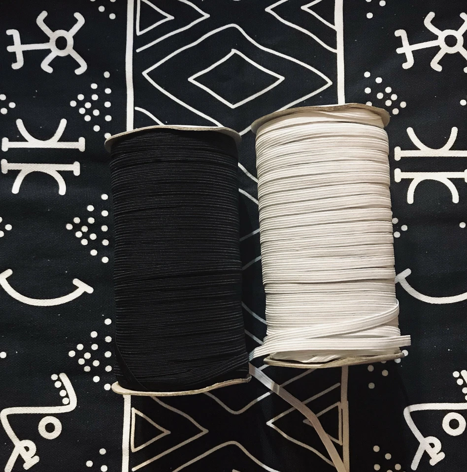 "1/4"" cuarto de pulgada 6 mm de ancho plano elástico, blanco o negro, 140 yardas, ideal para máscaras" Foto 1 de 4