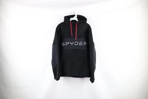 Spyder Mens Small Distressed Spell Out Deep Pile Fleece Hoodie Sweatshirt Black - Picture 1 of 12
