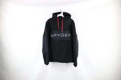 Spyder Mens Small Distressed Spell Out Deep Pile Fleece Hoodie Sweatshirt Black - Image 1 of 4
