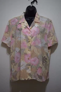 Sag Harbor Petite rosa & grün Blumenmuster Knopfleiste Bluse kurze Ärmel Größe 14P - Bild 1 von 7