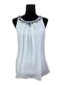 White House Black Market Size S Embellished Jewel Sleeveless Pleated Blouse - Picture 1 of 11