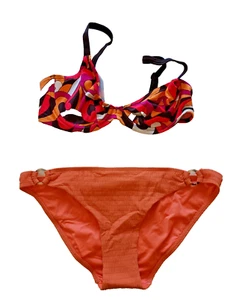 Conjunto de calzoncillos de bikini Freya/F&F Tropicana UK 34D/14 mezcla naranja con aros estampado - Imagen 1 de 5