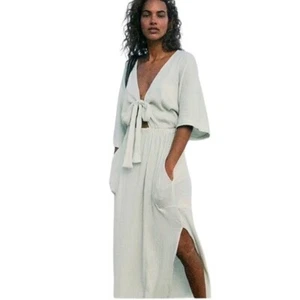 Free People Beach Womens Size XS Cotton Blend Gauzy Maxi Slit Dress in Green - Picture 1 of 13