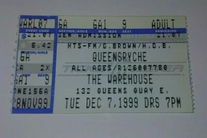 Queensryche @ The Warehouse Dec 7 1999 132 Queens Quay E. Concert Ticket Stub - Picture 1 of 2
