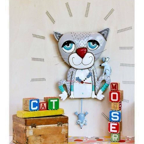 @ New ALLEN DESIGNS Wall Clock MOUSER MOUSE CAT Swing Pendulum Grey Blue Rat Cover
