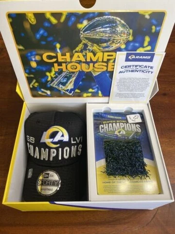 2022 LA Rams Season Ticket Holder Gift Box - Super Bowl Hat, Game-Used Sofi Turf Cover