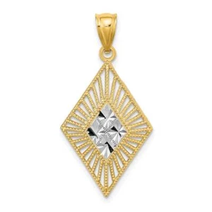 14K Gold with Rhodium D/C Diamond Shape Charm 0.7 x 1 in - Picture 1 of 3