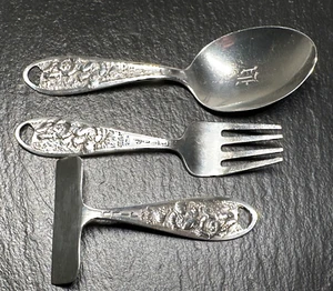 SET OF WATSON JACK & JILL STERLING SILVER : BABY FORK, SPOON, CRUMB RAKE E866 - Picture 1 of 24