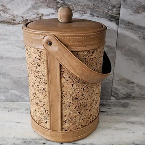 Vintage MCM Cork Ice Bucket With Handle And Lid Insulated Cooler Natural  - Picture 1 of 8