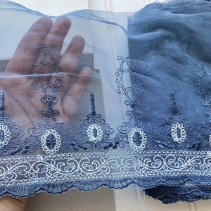Stretch Light Grey Embroidered Lace Trim for Sewing/Crafts/Bridal/6.75" Wide - Picture 1 of 12