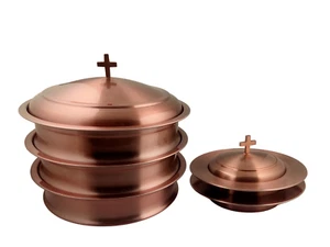 3 Communion Trays with A Lid & 2 Stacking Bread Plates with A Lid - Copper - Photo 1 sur 12