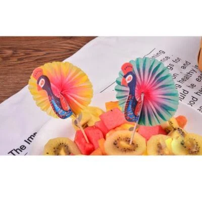 50 Stk Deko-picker Eisschirmchen Cocktail Schirmchen aus Papier -Pfau - Bild 1 von 4