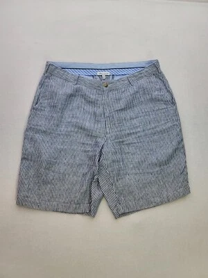 Pantalones Cortos Chinos Peter Millar Lino Azul Rayas Para Hombres 36 Golf Informales 9" Entrepierna Foto 1 de 4