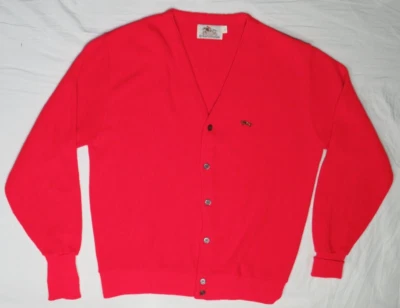 STEEPLECHASE MENS L LARGE CARDIGAN SWEATER RED BUTTON FRONT VINTAGE USA MADE - Image 1 of 4