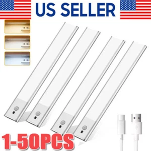 LED Motion Sensor Under Cabinet Closet Light USB Rechargeable Kitchen Lamp Strip - Picture 1 of 15