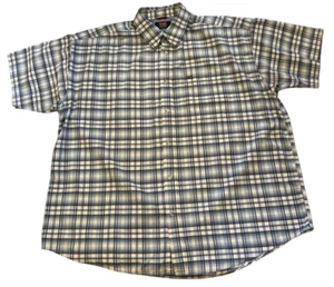 Wrangler Button Up Shirt Mens 2XL Blue Plaid Short Sleeve Logo Pocket Utility - Picture 1 of 9