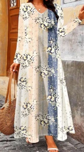 Magnificent Gorgeous Floral Print A-Line Knit Maxi Dress Long Sleeves 4XL NWT - Picture 1 of 2