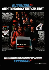 XP200 Evinrude 1986 barco fueraborda tecnología de motor nos mantiene primer anuncio impreso X1 - Imagen 1 de 1