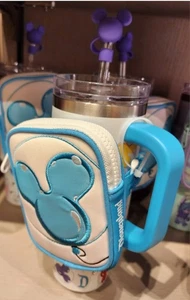 Disney Parks Mickey Globo Vaso de Viaje Acero Inoxidable Paja Estuche con Cremallera NUEVO - Imagen 1 de 1