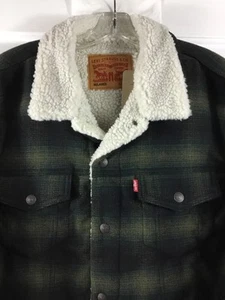 Levi's The Trucker Jacke Herren M Relaxed Fit Faux Shearling grün Scottie kariert - Bild 1 von 9