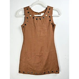 Ella Moss Brown Faux Suede Western Retro 70s Hippie Bodycon Girls Mini Dress - Picture 1 of 9