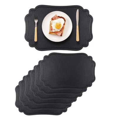 Black Placemats Set of 6 Reversible Faux Leather Place Mat Wipeable Heat Resi... - Image 1 of 4