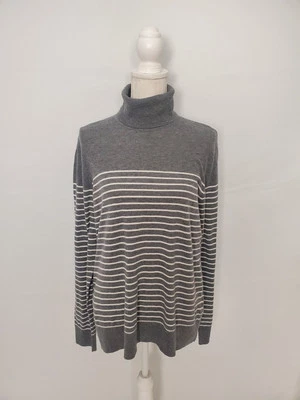 Suéter para mujer Chaps gris y blanco a rayas ligero cuello alto XL Foto 1 de 4