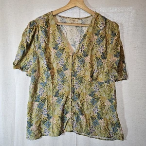 Top Les Serein Stitch Fix amarillo rosa azul floral botones cubiertos para mujer XXL - Imagen 1 de 9