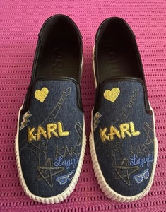 Karl Lagerfeld Paris Joella Embroidery Slip-on Sneakers Sz 7 US (feels like 6.5) - Imagen 1 de 6