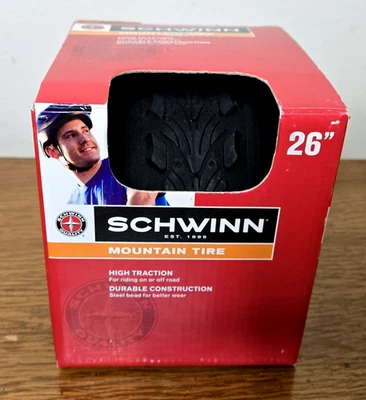 NEW Schwinn 26”x 2” Mountain Bike Tire Blk Steel Bead Construction High Traction - Image 1 of 4