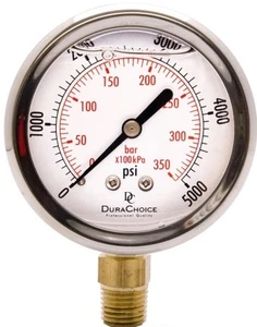Manometro 2-1/2" - Cassa in acciaio inox, 1/4"NPT, Mnt. inferiore 0-5000PSI - Foto 1 di 6