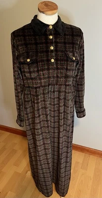 Vintage Plaid Velvet Jones New York PM 80/90s Long Sleeve Dress Teacher Modest - Image 1 of 4